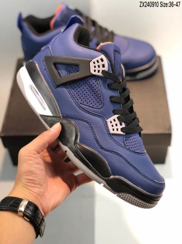 2019 Women Air Jordan 4 Retro Sea Blue Black White Shoes